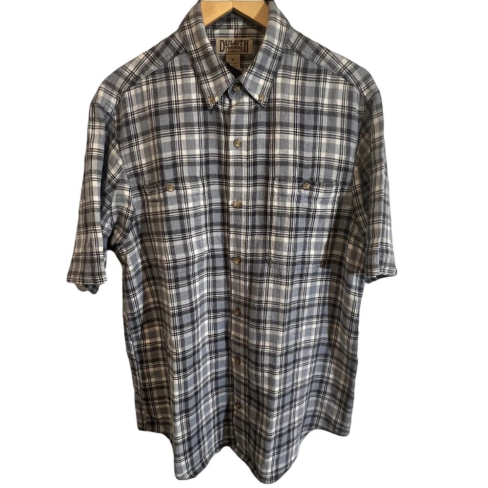 Duluth‎ Trading Co Mens Plaid Short Sleeve Button Up Shirt Size M Cotton Blend